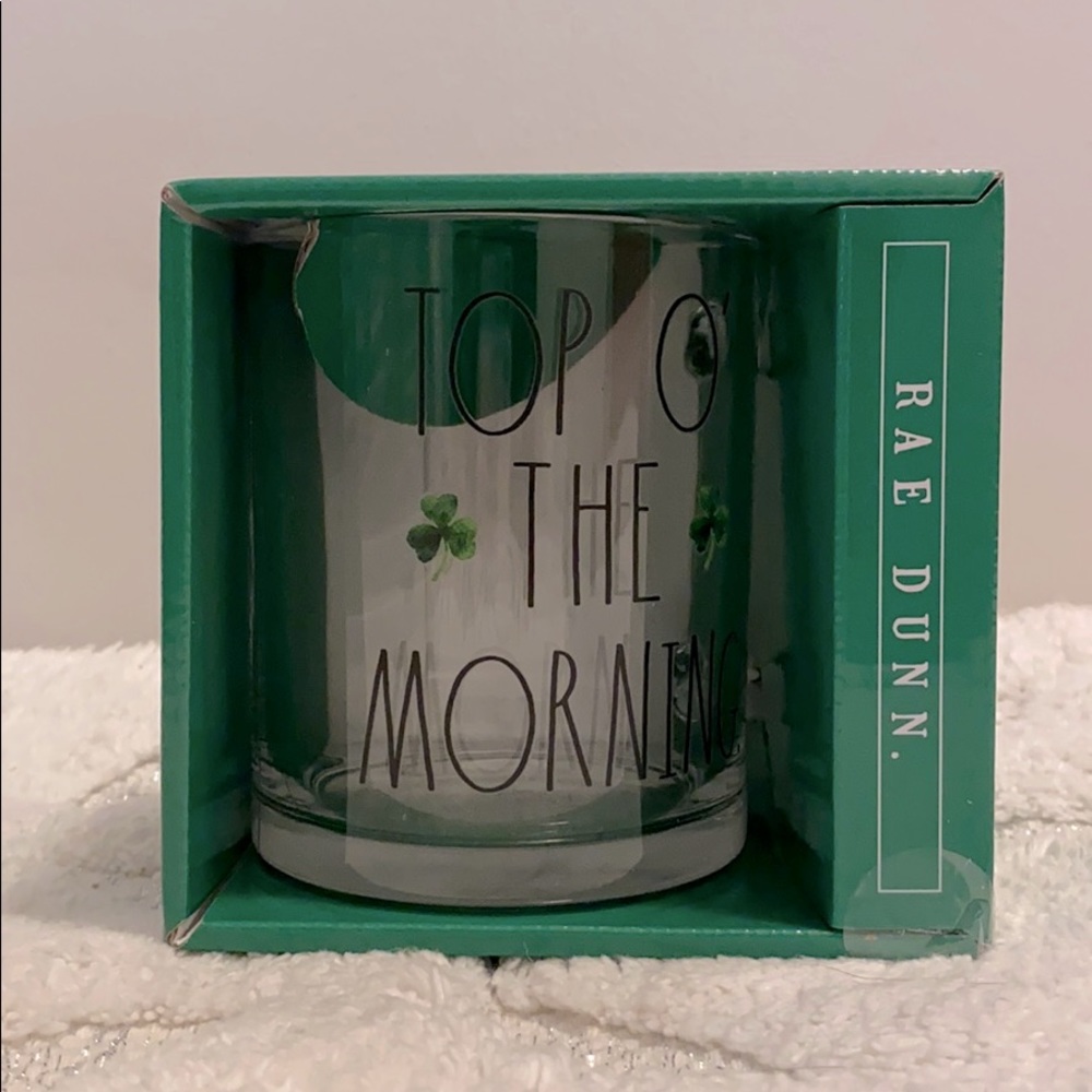 Rae Dunn TOP O’ THE MORNING Glass Mug